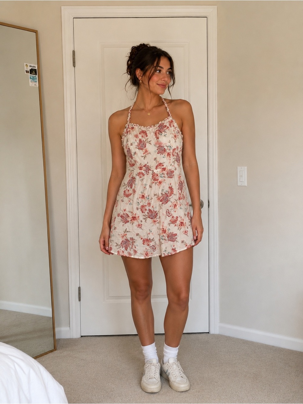 SO Smocked Floral Top in Cream and Coral